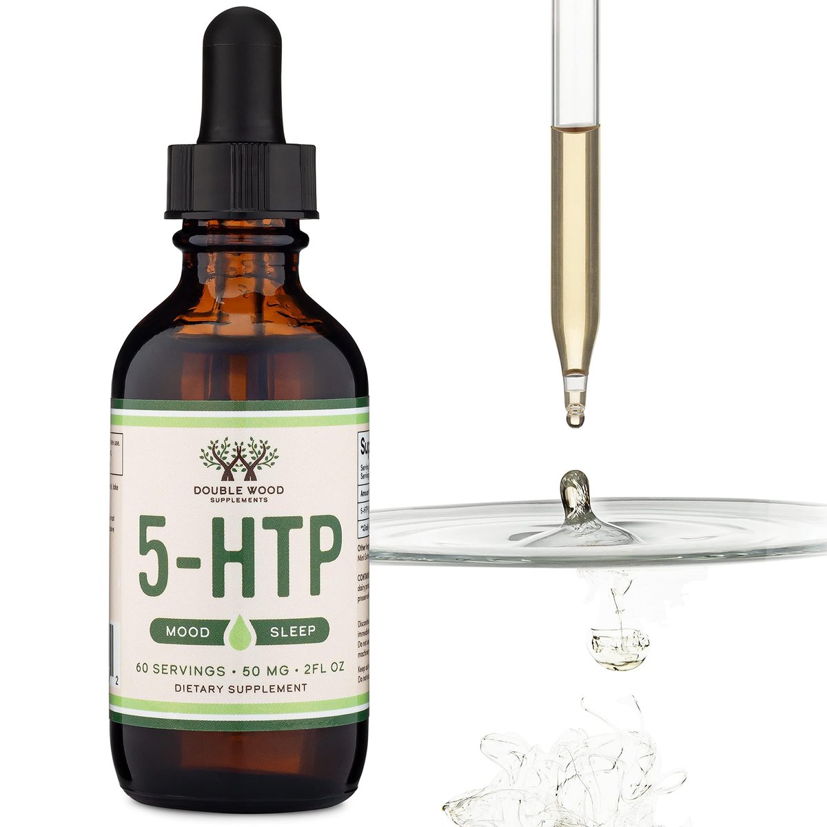 5-HTP Flüssig-Tropfen – Höhere Bioverfügbarkeit als Kapseln (60 Portionen à 50 mg 99%+ 5-HTP) Serotonin-Supplement für Stimmung, Schlaf und Entspannung von Double Wood
