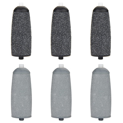 Ersatzwalzen für Flawless Pedi, 6er-Pack Kompatible Roller Refills für Finishing Touch Flawless Pedi Elektrische Fußfeile (3 schwarz grob + 3 grau fein)