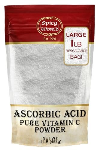 Spicy World Ascorbinsäure 1 LB Bulk-Beutel – Reines Vitamin-C-Pulver – 100 % rein, Lebensmittelqualität, geeignet zum Einmachen, für Obst, Pools – USP-Qualität