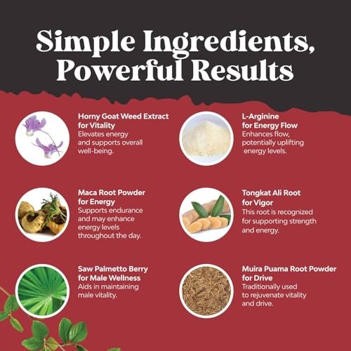 Horny Goat Weed für Männer - Extra starkes männliches Nahrungsergänzungsmittel mit Schwarzer Maca-Wurzel, Tongkat Ali, Sägepalme & Panax Ginseng Extrakt für Ausdauer & Energie - 180 Kapseln