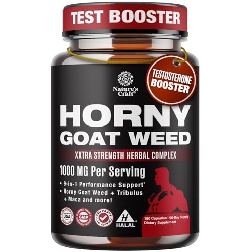 Horny Goat Weed für Männer - Extra starkes männliches Nahrungsergänzungsmittel mit Schwarzer Maca-Wurzel, Tongkat Ali, Sägepalme & Panax Ginseng Extrakt für Ausdauer & Energie - 180 Kapseln
