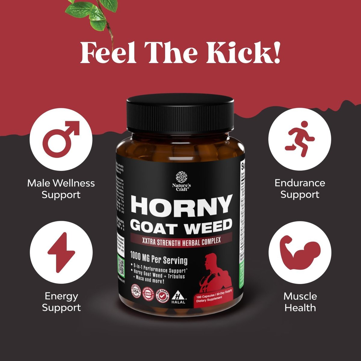 Horny Goat Weed für Männer - Extra starkes männliches Nahrungsergänzungsmittel mit Schwarzer Maca-Wurzel, Tongkat Ali, Sägepalme & Panax Ginseng Extrakt für Ausdauer & Energie - 180 Kapseln