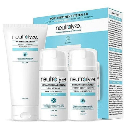 Neutralyze Akne-Behandlungsset 2.0 für mittelschwere bis schwere Akne – maximal starkes 3-Stufen-Akne-Set mit 2% Salicylsäure, 2% Mandelsäure & Stickstoffmonoxid – inklusive Gesichtsreinigung, Klärungsserum & Synergyzer