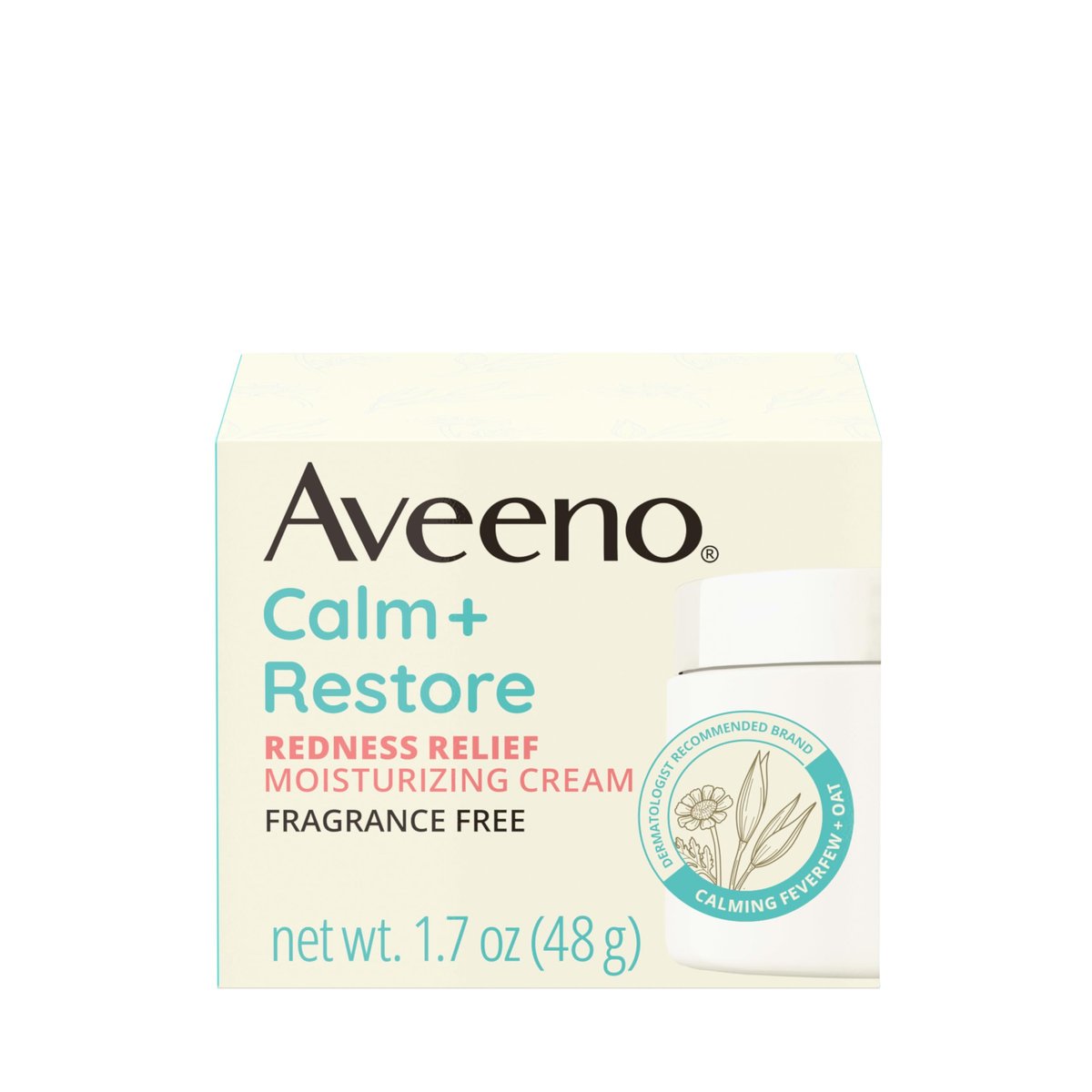 Aveeno Calm + Restore Gesichtsfeuchtigkeitscreme für Rötungen, nicht komedogen, mit Ceramiden & Vitamin B5, feuchtigkeitsspendend für trockene, empfindliche Haut, hypoallergen, parfümfrei, 48 ml