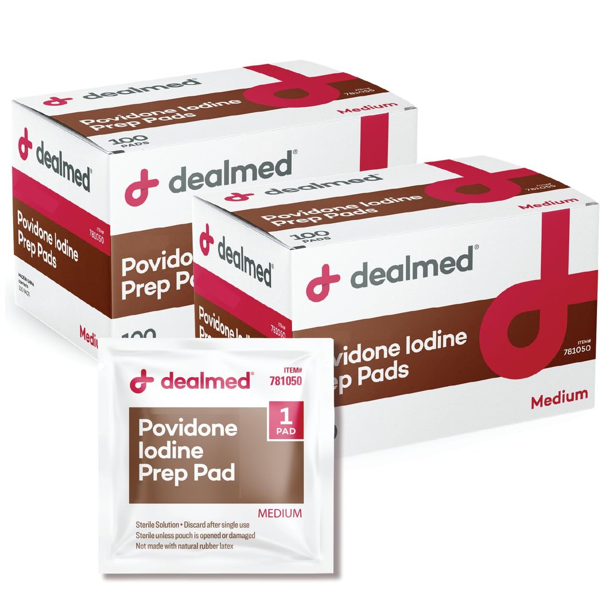 Dealmed Povidon-Iod-Vorbereitungspad 10% - einzeln versiegelte Packungen, ideal für Wundversorgung und tragbare Erste-Hilfe-Sets, 100 Stück pro Schachtel (Packung mit 1)