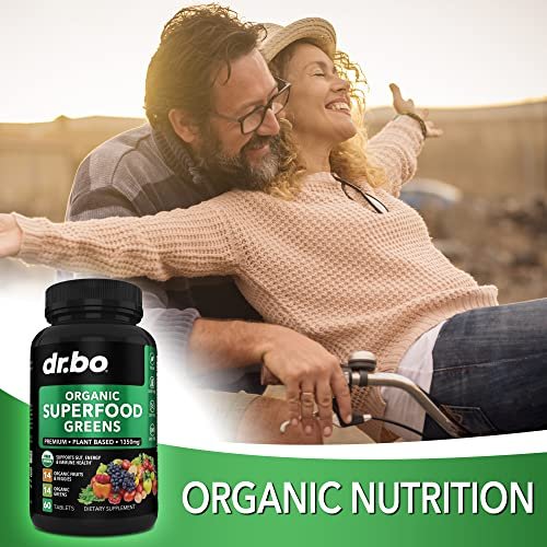 DR. BO Bio-Superfood-Grünzeug- & Obst-Ergänzungsmittel - Energiereiche Superfood-Tabletten mit Obst und Gemüse - Tägliche grüne Gemüsepulver-Mischung plus Alfalfa, Spinat, Kohl & Spirulina Tabletten (60 Stück)
