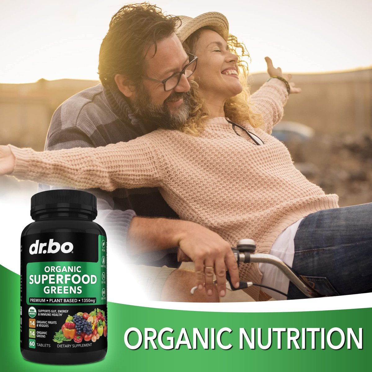DR. BO Bio-Superfood-Grünzeug- & Obst-Ergänzungsmittel - Energiereiche Superfood-Tabletten mit Obst und Gemüse - Tägliche grüne Gemüsepulver-Mischung plus Alfalfa, Spinat, Kohl & Spirulina Tabletten (60 Stück)