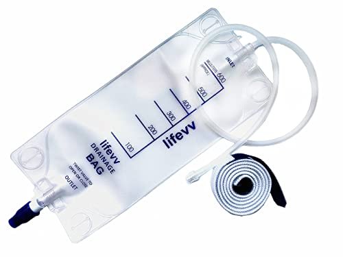 Lifevv 600 ml Urinbeutel, Drainagebeutel mit klarem Beutel, Nephrostomiebeutel, mit 60 cm Silikonschlauch, Drehverschluss (1 Pack)