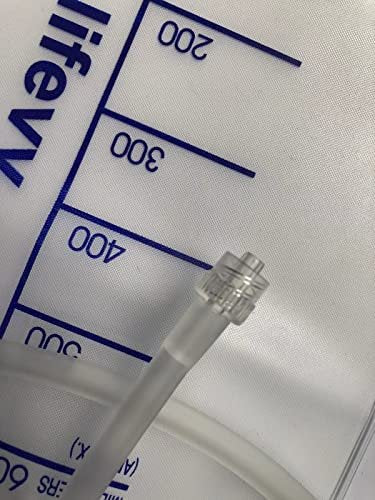 Lifevv 600 ml Urinbeutel, Drainagebeutel mit klarem Beutel, Nephrostomiebeutel, mit 60 cm Silikonschlauch, Drehverschluss (1 Pack)