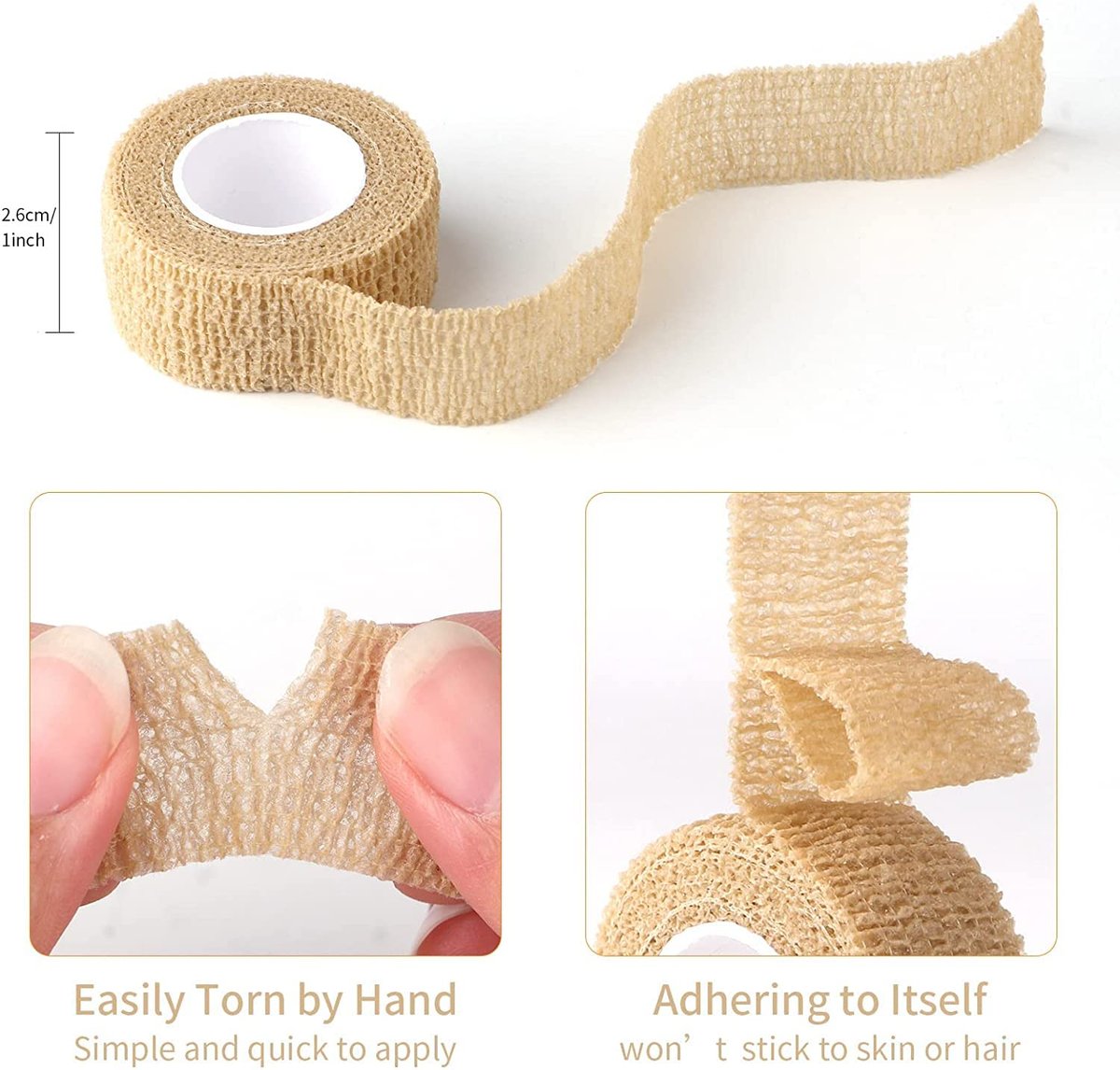 Hautfarbenes selbstklebendes Bandagierband 2,5 cm breit – Finger-Tape, Wickelverbände für Handgelenk und Knöchel, zur Reduzierung von Reibung und Geräuschen an Stuhl- und Tischbeinen – 12 Stück