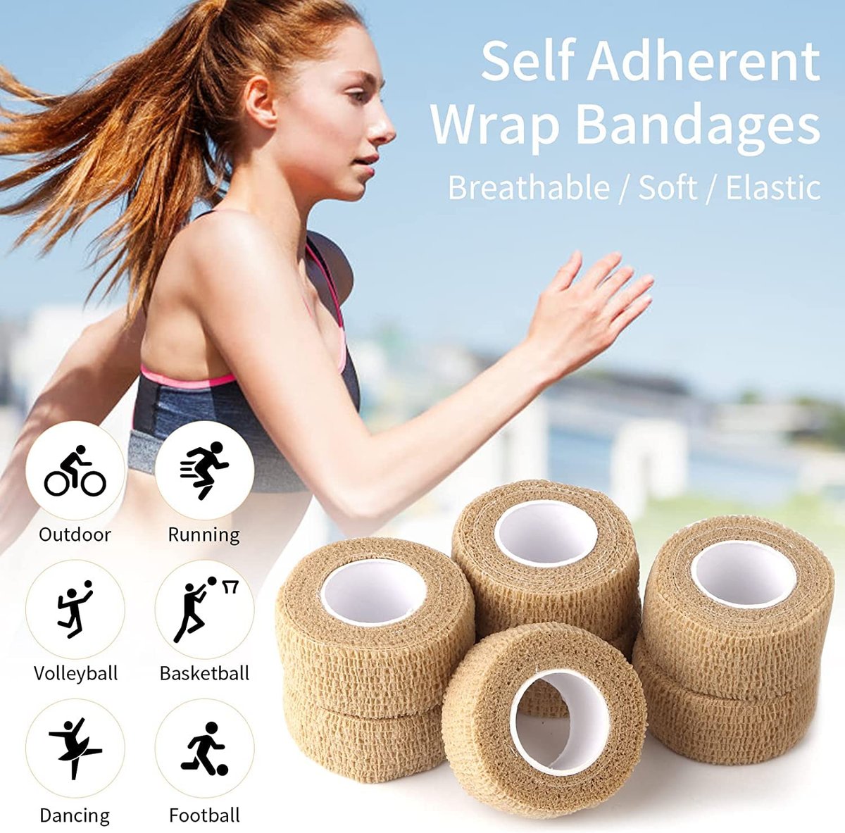 6 Stücke 1 Zoll breite hautfarbene elastische selbstklebende Bandage Finger-Tape, Wickelbandage für Handgelenk und Knöchel, Stuhl- und Tischbeine zur Reduzierung von Reibung und Geräuschen
