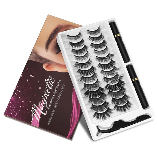 Magnetische Wimpern und Eyeliner Set, 12 Paar wiederverwendbare Magnetwimpern mit Eyeliner und Pinzette, 3D natürlicher Look, einfaches Anbringen, kein Kleber erforderlich (12 Stück)