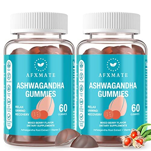 AFXMATE Ashwagandha Gummies & Vitamin D Gummies für Männer & Frauen – 120 Stück – Zuckerfrei, Glutenfrei, Non-GMO