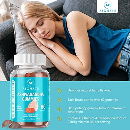 AFXMATE Ashwagandha Gummies & Vitamin D Gummies für Männer & Frauen – 120 Stück – Zuckerfrei, Glutenfrei, Non-GMO