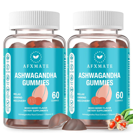 AFXMATE Ashwagandha Gummies & Vitamin D Gummies für Männer & Frauen – 120 Stück – Zuckerfrei, Glutenfrei, Non-GMO
