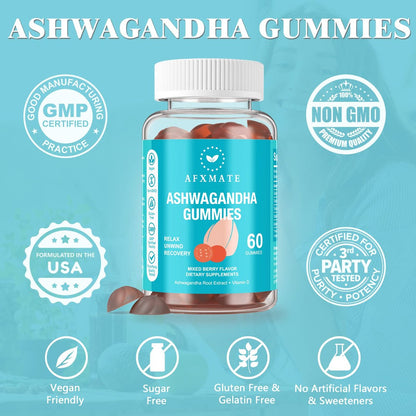 AFXMATE Ashwagandha Gummies & Vitamin D Gummies für Männer & Frauen – 120 Stück – Zuckerfrei, Glutenfrei, Non-GMO