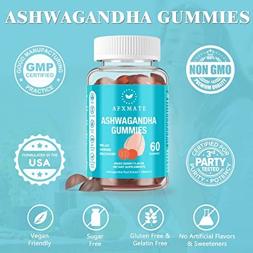 AFXMATE Ashwagandha Gummies & Vitamin D Gummies für Männer & Frauen – 120 Stück – Zuckerfrei, Glutenfrei, Non-GMO