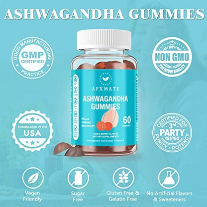 AFXMATE Ashwagandha Gummies & Vitamin D Gummies für Männer & Frauen – 120 Stück – Zuckerfrei, Glutenfrei, Non-GMO