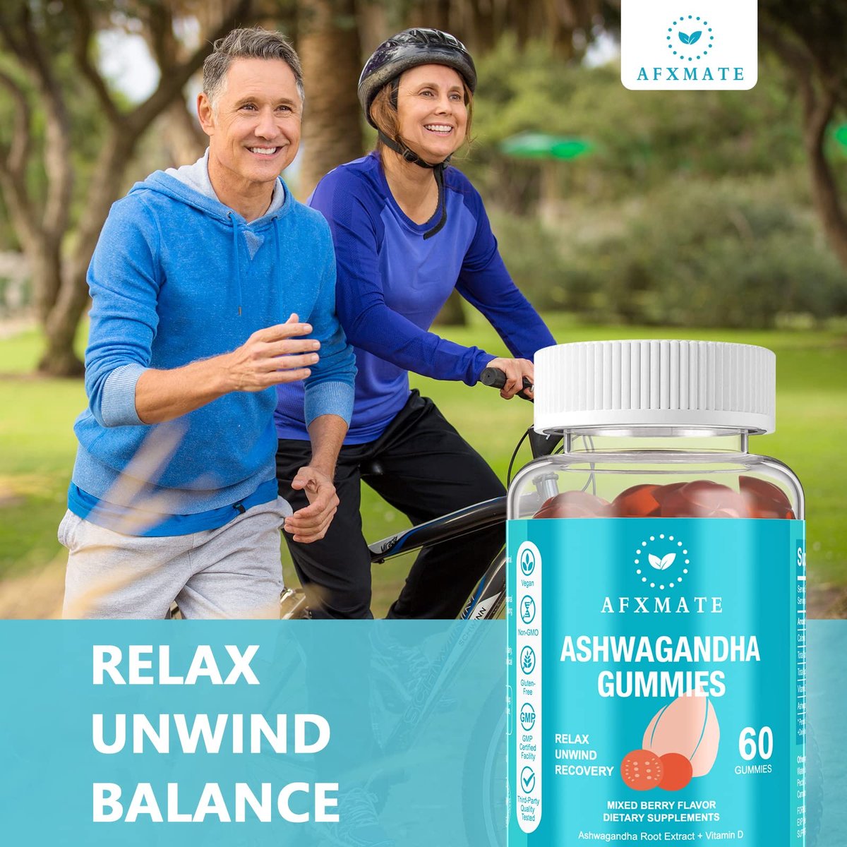 AFXMATE Ashwagandha Gummies & Vitamin D Gummies für Männer & Frauen – 120 Stück – Zuckerfrei, Glutenfrei, Non-GMO