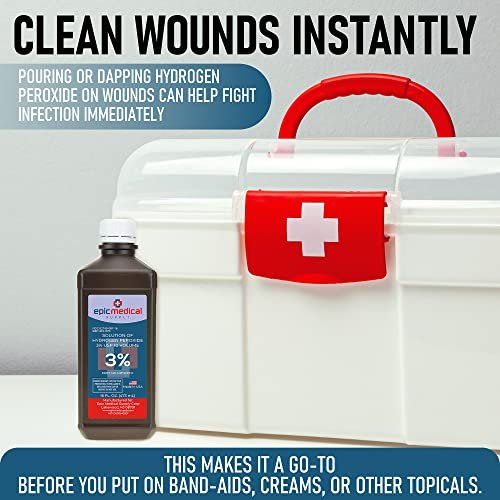 Epic Medical Supply H2O2 Wasserstoffperoxid Lösung 3% USP - 16 oz, Erste-Hilfe-Antiseptikum & Mehrzweckreiniger - Wasserstoffperoxid Mundspülung, topische Reinigung für Schnitte & Schürfwunden - 16 oz (1er-Pack)