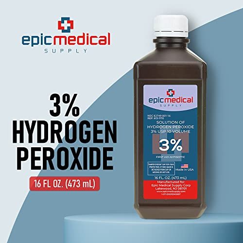 Epic Medical Supply H2O2 Wasserstoffperoxid Lösung 3% USP - 16 oz, Erste-Hilfe-Antiseptikum & Mehrzweckreiniger - Wasserstoffperoxid Mundspülung, topische Reinigung für Schnitte & Schürfwunden - 16 oz (1er-Pack)
