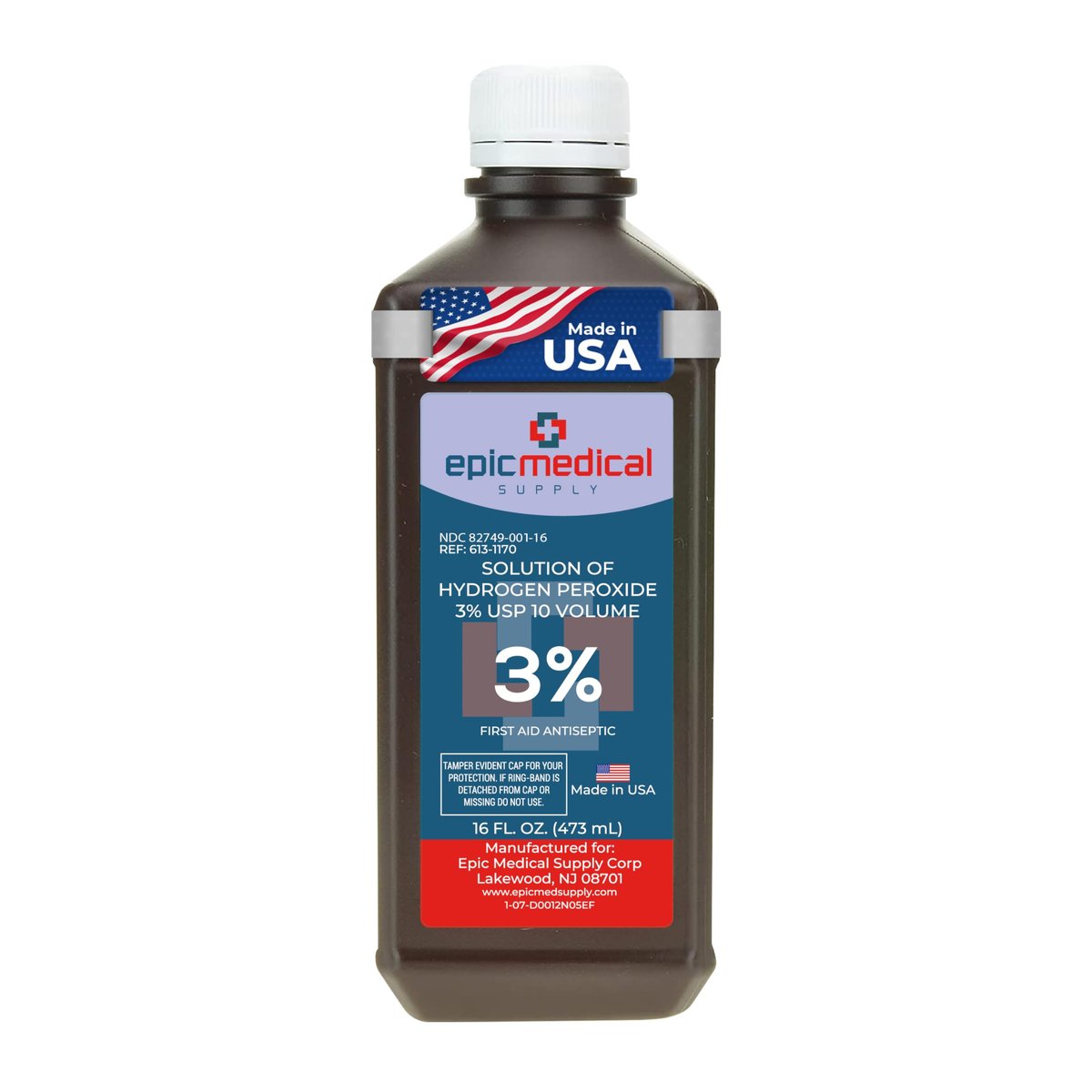 Epic Medical Supply H2O2 Wasserstoffperoxid Lösung 3% USP - 16 oz, Erste-Hilfe-Antiseptikum & Mehrzweckreiniger - Wasserstoffperoxid Mundspülung, topische Reinigung für Schnitte & Schürfwunden - 16 oz (1er-Pack)