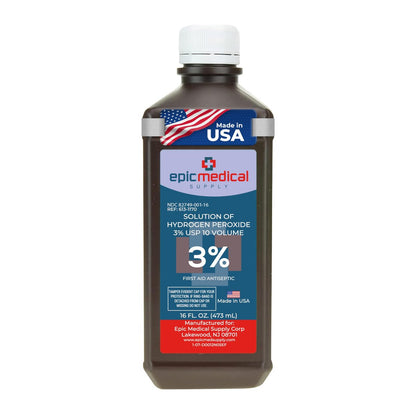 Epic Medical Supply H2O2 Wasserstoffperoxid Lösung 3% USP - 16 oz, Erste-Hilfe-Antiseptikum & Mehrzweckreiniger - Wasserstoffperoxid Mundspülung, topische Reinigung für Schnitte & Schürfwunden - 16 oz (1er-Pack)