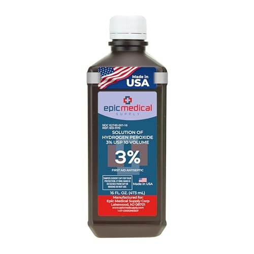 Epic Medical Supply H2O2 Wasserstoffperoxid Lösung 3% USP - 16 oz, Erste-Hilfe-Antiseptikum & Mehrzweckreiniger - Wasserstoffperoxid Mundspülung, topische Reinigung für Schnitte & Schürfwunden - 16 oz (1er-Pack)