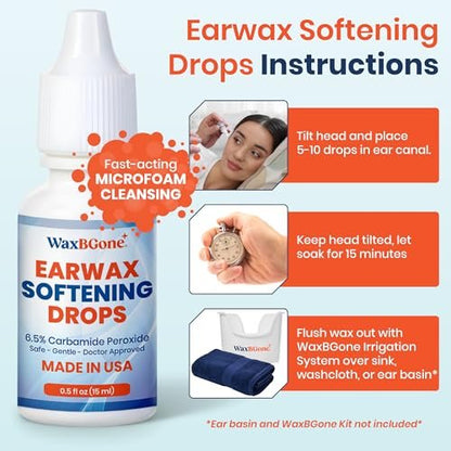 WaxBgone ® Ohrenschmalz-Entfernungstropfen – Sanfte Ohrenreiniger für verstopfte Ohren & Ohrenschmalz-Erweichung, nicht reizend, für Kinder & Erwachsene, 15 ml