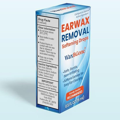 WaxBgone ® Ohrenschmalz-Entfernungstropfen – Sanfte Ohrenreiniger für verstopfte Ohren & Ohrenschmalz-Erweichung, nicht reizend, für Kinder & Erwachsene, 15 ml