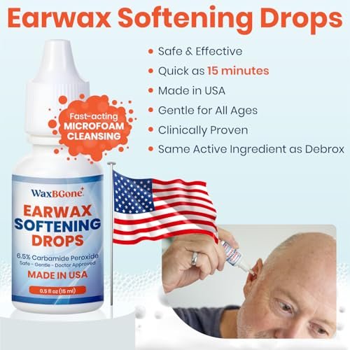 WaxBgone ® Ohrenschmalz-Entfernungstropfen – Sanfte Ohrenreiniger für verstopfte Ohren & Ohrenschmalz-Erweichung, nicht reizend, für Kinder & Erwachsene, 15 ml