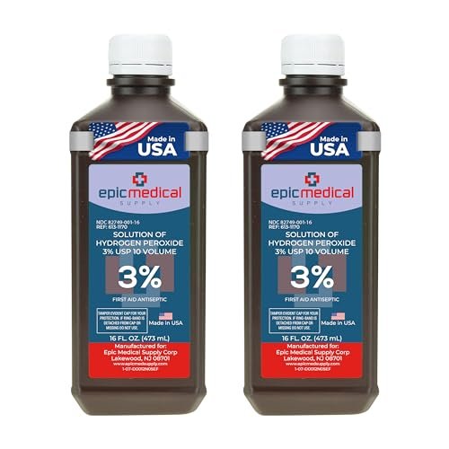 Epic Medical Supply H2O2 Wasserstoffperoxid Lösung 3% USP - 16 oz, Erste-Hilfe-Antiseptikum & Mehrzweckreiniger - Wasserstoffperoxid Mundspülung, topische Wundreinigung für Schnitte & Schrammen - 16oz (2er-Pack)