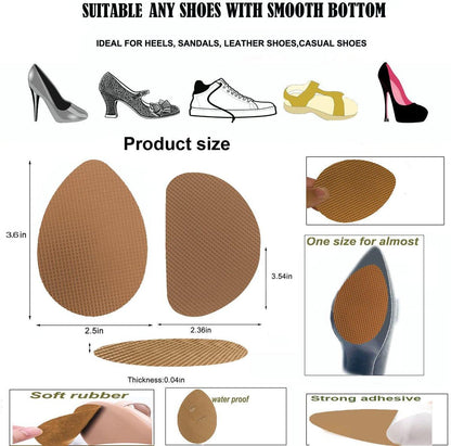 Rutschfeste Schuhsohlen-Aufkleber, Fersenschutz für High Heels, Anti-Rutsch-Schuhgriffe (Braun, 4 Paare)