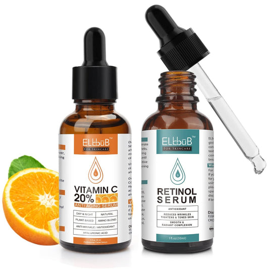 Day-Night Anti-Aging Vitamin C Serum & Retinol Serum für das Gesicht – mit Retinol und Aminosäuren – Steigert Kollagen, hydratisiert und polstert die Haut auf