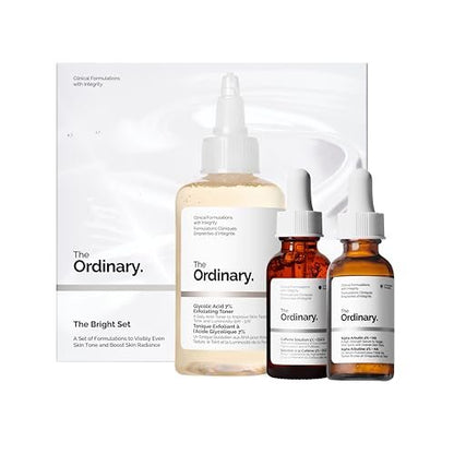 The Ordinary The Bright Set – 3-Stufen-Routine für einen strahlenden, ebenmäßigen Hautton mit Glykolsäure 7% Peeling-Toner, Alpha Arbutin 2% + HA und Koffeinlösung 5% + EGCG | Hautpflegeset