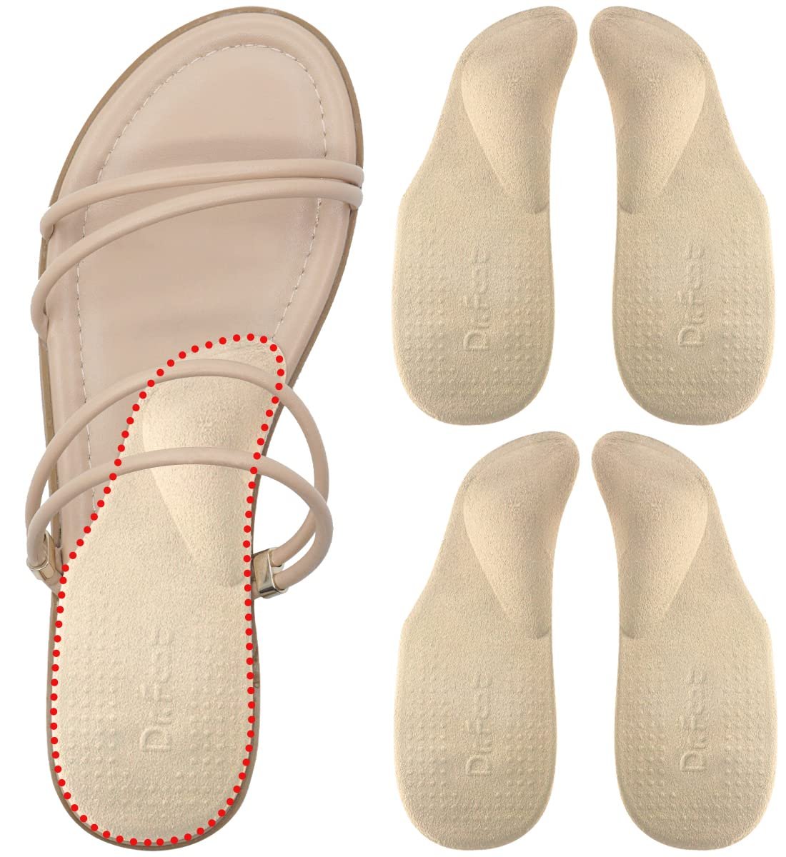 Dr. Foot's Fußgewölbe-Stützeinlagen für Plattfüße, Plantarfasziitis, Klebende Fersenpolster zur Schmerzlinderung für Damen & Herren (Klein, Beige)