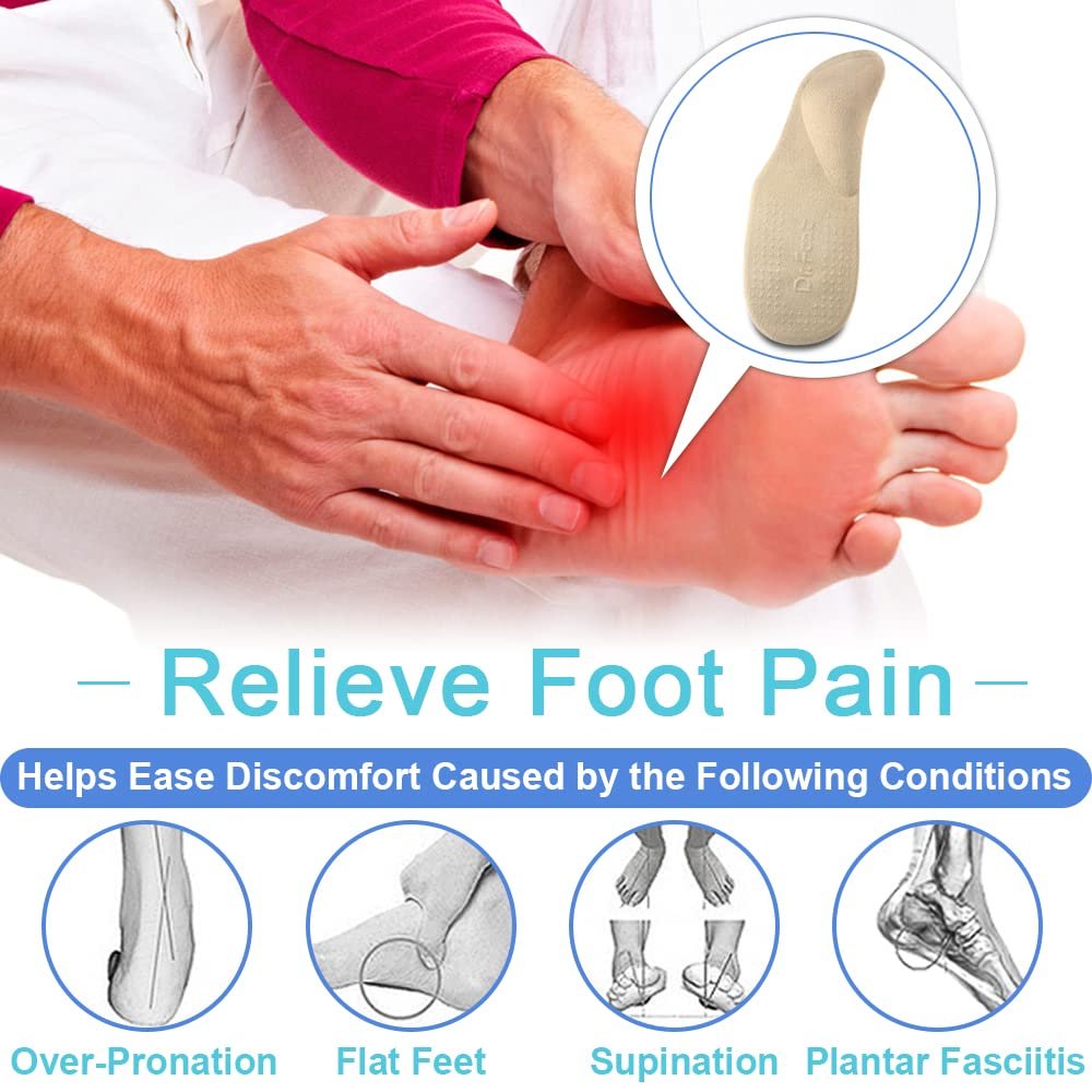 Dr. Foot's Fußgewölbe-Stützeinlagen für Plattfüße, Plantarfasziitis, Klebende Fersenpolster zur Schmerzlinderung für Damen & Herren (Klein, Beige)