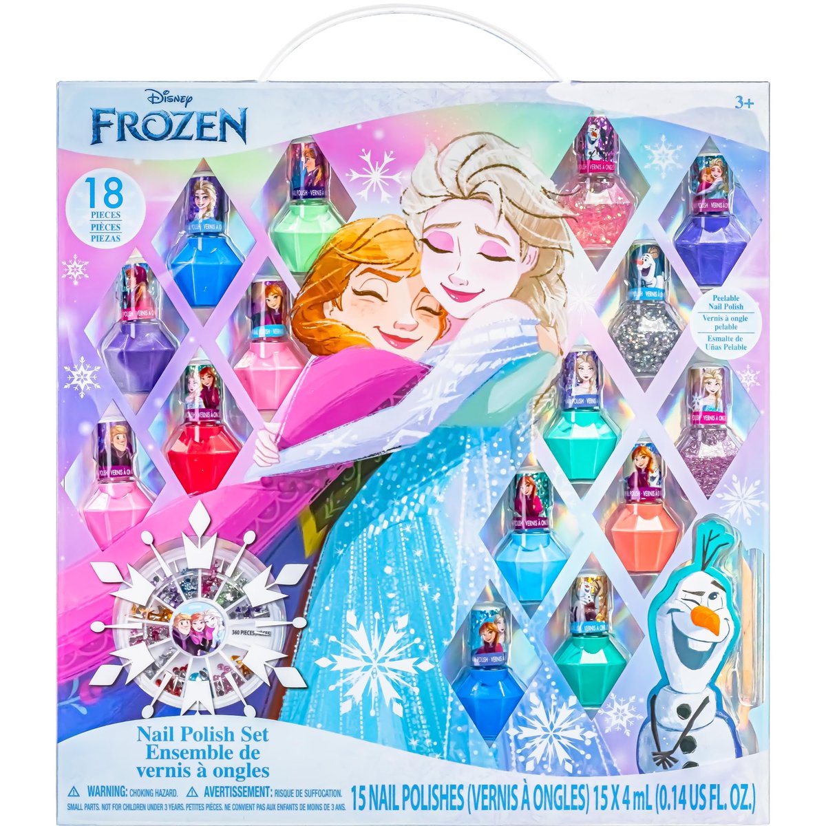 Townley Girl Disney Frozen Peel-Off Nagellack-Set mit schimmernden und deckenden Farben und Nagelsteinen für Mädchen ab 3 Jahren, perfekt für Partys, Übernachtungen und Verkleidungen, 18-teilig