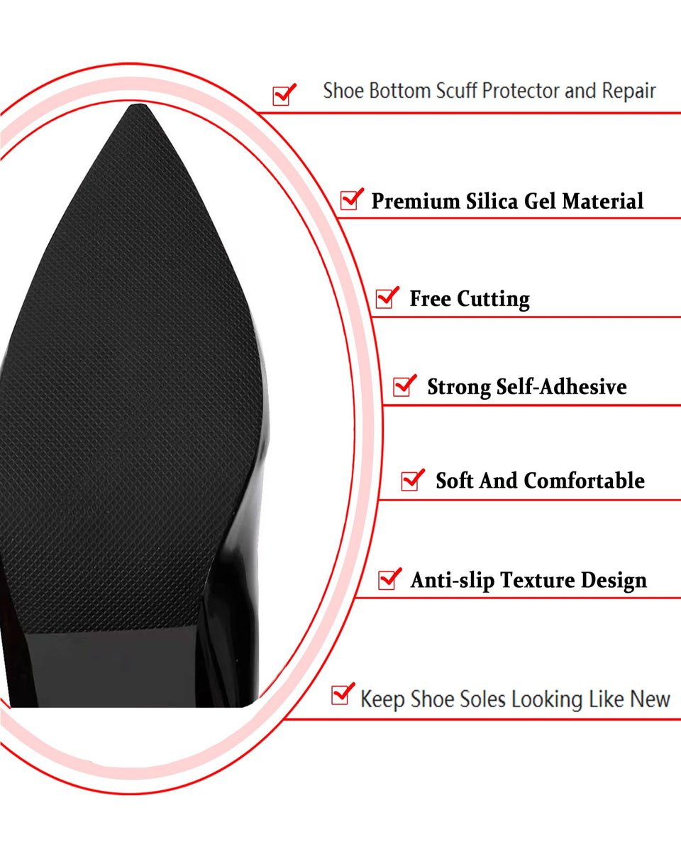 CZBYXA12 Schwarze Schuhsohlenschutzfolie, rutschfeste Schuhgriffe für die Schuhsohle - Sohlenwächter - Anti-Rutsch-Pads für High Heels (15x10 cm, Schwarz-2 Paare)
