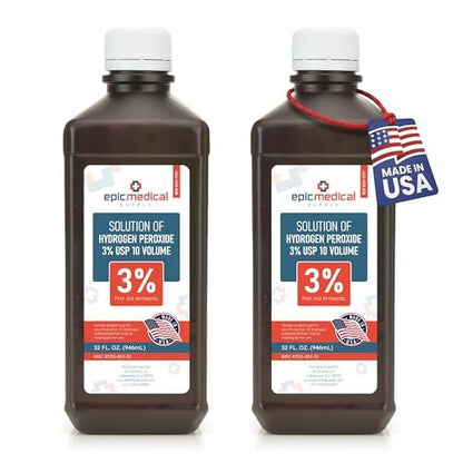 Epic Medical Supply Wasserstoffperoxid 32 oz. Erste-Hilfe-Antiseptikum und Mehrzweckreiniger, 3% USP, topische Spülung für kleine Schnitte, Kratzer, Insektenstiche und Hautreizungen (2er-Pack)