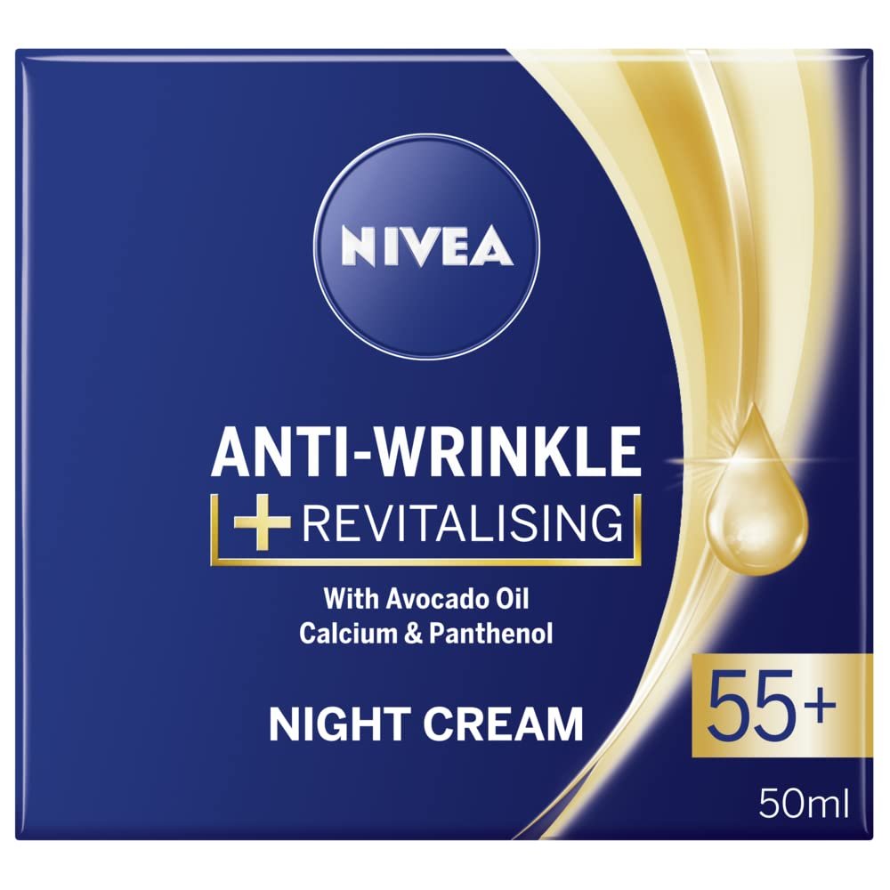 NIVEA Anti-Falten Nachtpflege 55+ Reichhaltig – Regenerierende Feuchtigkeitscreme mit Avocadoöl, Calcium & Panthenol, 50 ml für die Nacht