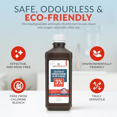 Epic Medical Supply Wasserstoffperoxid 32 oz. Erste-Hilfe-Antiseptikum und Mehrzweckreiniger, 3% USP, topische Spülung für kleine Schnitte, Kratzer, Insektenstiche und Hautreizungen (2er-Pack)