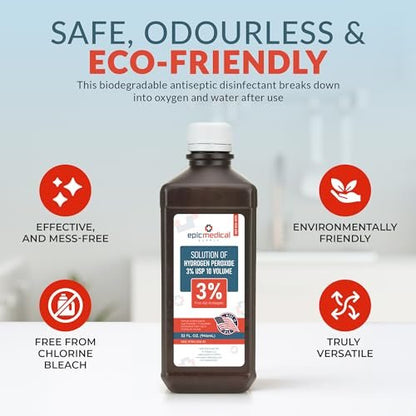 Epic Medical Supply Wasserstoffperoxid 32 oz. Erste-Hilfe-Antiseptikum und Mehrzweckreiniger, 3% USP, topische Spülung für kleine Schnitte, Kratzer, Insektenstiche und Hautreizungen (2er-Pack)