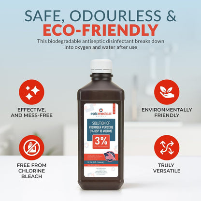 Epic Medical Supply Wasserstoffperoxid 946 ml (32 oz) – 3% USP Antiseptikum und Mehrzweckreiniger für erste Hilfe bei kleinen Schnitten, Schürfwunden, Insektenstichen und Hautreizungen