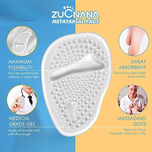 ZUCNANA Metatarsal-Pads für Damen – Weiche Gel-Einlegesohlen für hohe Schuhe, 4 Paar, rutschfest, sofortige Fußschmerzlinderung, selbstklebend, passen für alle Schuhgrößen
