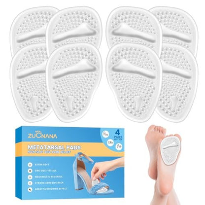 ZUCNANA Metatarsal-Pads für Damen – Weiche Gel-Einlegesohlen für hohe Schuhe, 4 Paar, rutschfest, sofortige Fußschmerzlinderung, selbstklebend, passen für alle Schuhgrößen