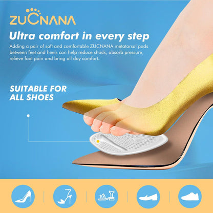 ZUCNANA Metatarsal-Pads für Damen – Weiche Gel-Einlegesohlen für hohe Schuhe, 4 Paar, rutschfest, sofortige Fußschmerzlinderung, selbstklebend, passen für alle Schuhgrößen