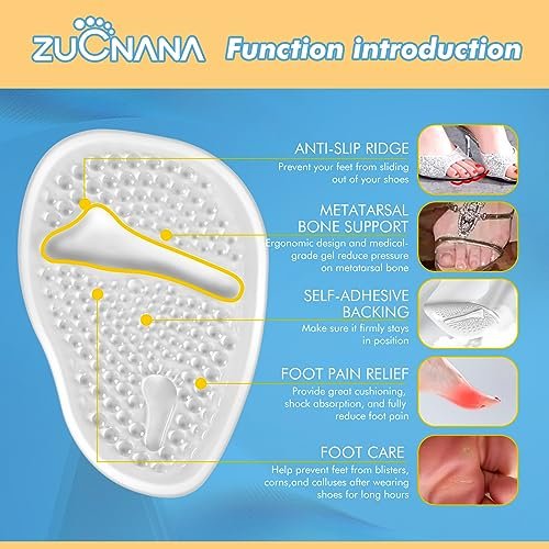 ZUCNANA Metatarsal-Pads für Damen – Weiche Gel-Einlegesohlen für hohe Schuhe, 4 Paar, rutschfest, sofortige Fußschmerzlinderung, selbstklebend, passen für alle Schuhgrößen