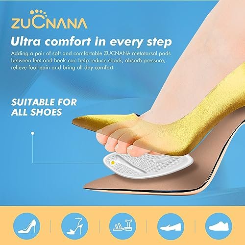 ZUCNANA Metatarsal-Pads für Damen – Weiche Gel-Einlegesohlen für hohe Schuhe, 4 Paar, rutschfest, sofortige Fußschmerzlinderung, selbstklebend, passen für alle Schuhgrößen