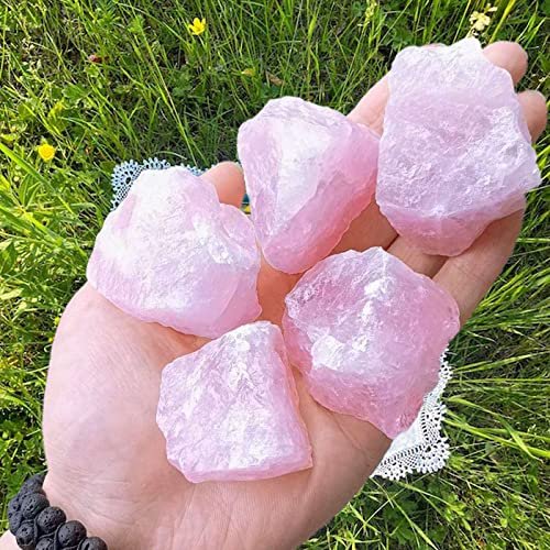 LAIDANLA Rosenquarz 2 Zoll natürliche raue Steine, große Rohkristalle, Bulk-Heilsteine für Reiki-Heilung, Wasserfallsteine, Drahtwicklung, Dekoration, Cabochon-Schleifen, 4 Stück, 0,55 Pfund